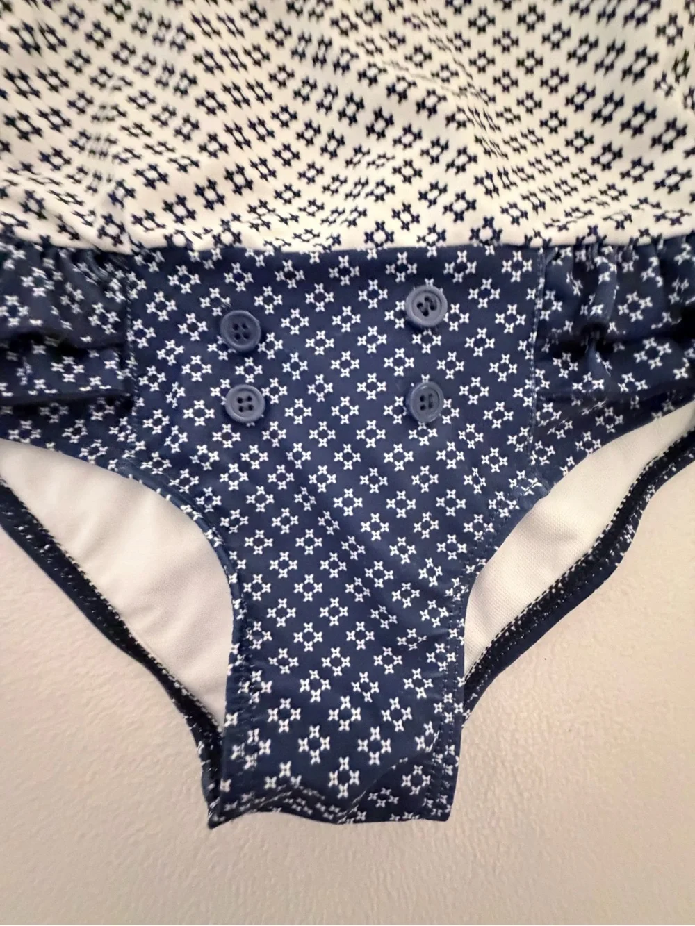 Mia Belle Blue & White Geometeic Swimsuit